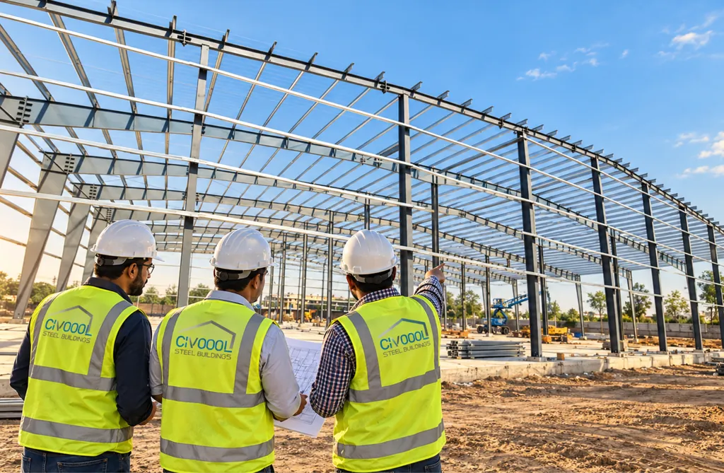 Civoool engineers coordinating a steel structure project