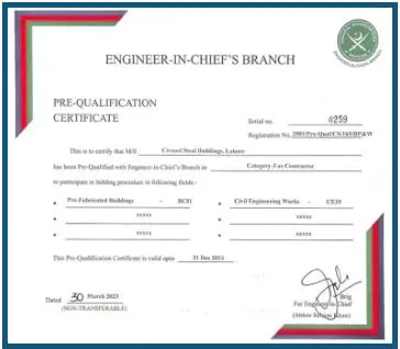 Pre-Qualification Certificate